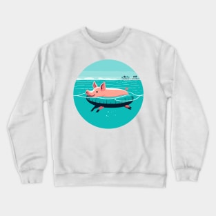 Swimming Pig of the Bahamas Floating in the Sea | Piglet | Travel | Animal | Cruise | Vacation | Beach | Sumer | Cute Crewneck Sweatshirt